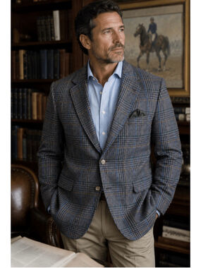 Vintage Stripling & Cox Private Stock 100% Wool Sport Coat Blazer Gray Plaid USA